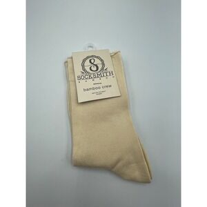 Socksmith Bamboo Crew Socks Women's 9-11 Beige Solid Roll-Top Seamless Toe NWT